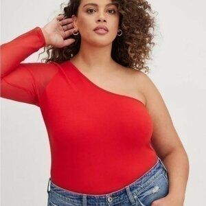 NWT Torrid Foxy One Shoulder Mesh Sleeve Red Top Womens Size 3X Bodycon Bold